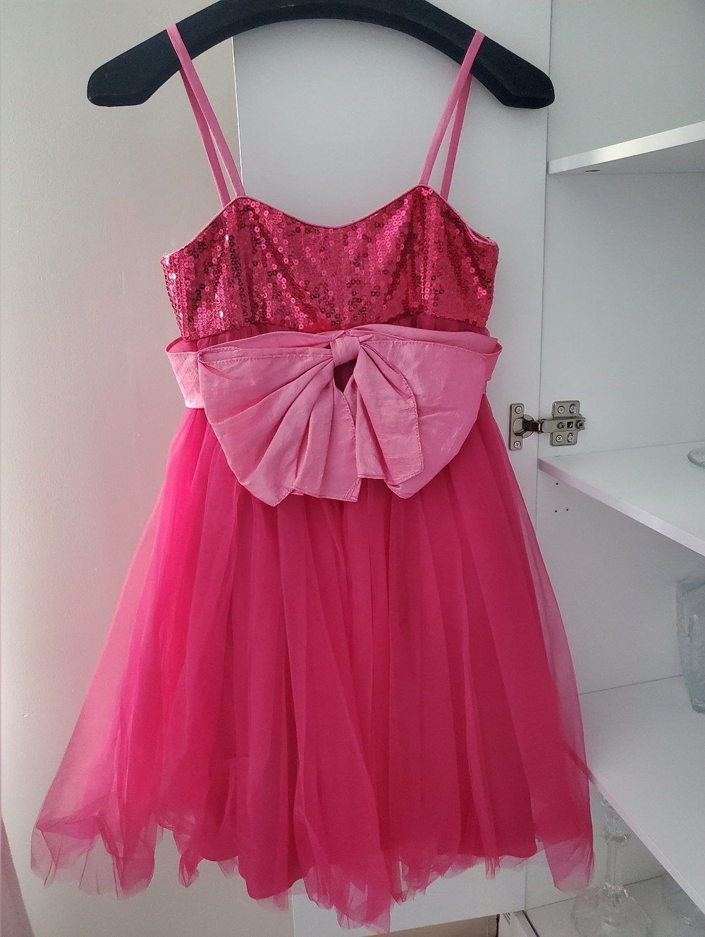 Hot Pink Sequin & Tulle Party Dress with Bow - FOR 11 YEARS OLD